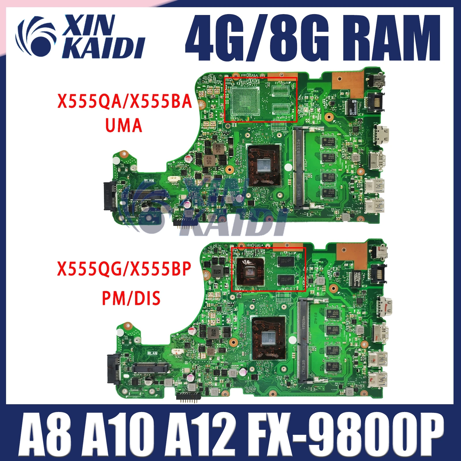 

X555QG Laptop Motherboard For Asus X555QA X555Q X555B X555BP K555B X555BA Mainboard A6 A9 A10 A12 FX-9800P CPU 4G/8G-RAM