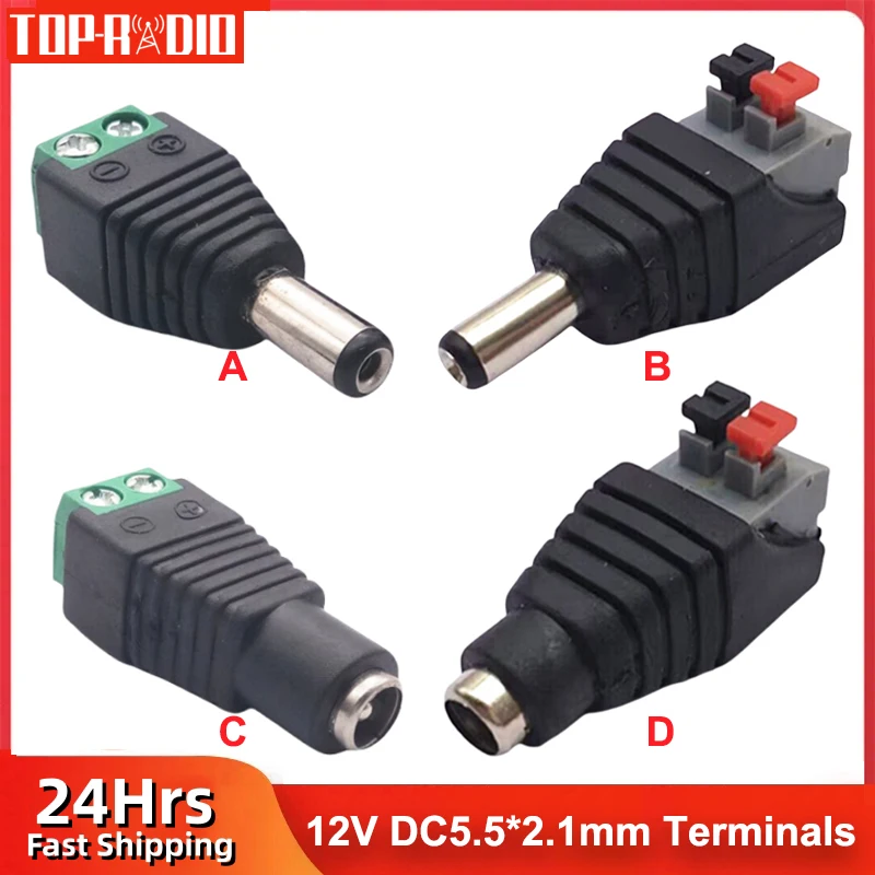 5.5mm X 2.1mm 12V DC Power Plug Cable Connector 5.5*2.1 Male Female Adapter Socket Press Terminal for CCTV Camera LED Strip