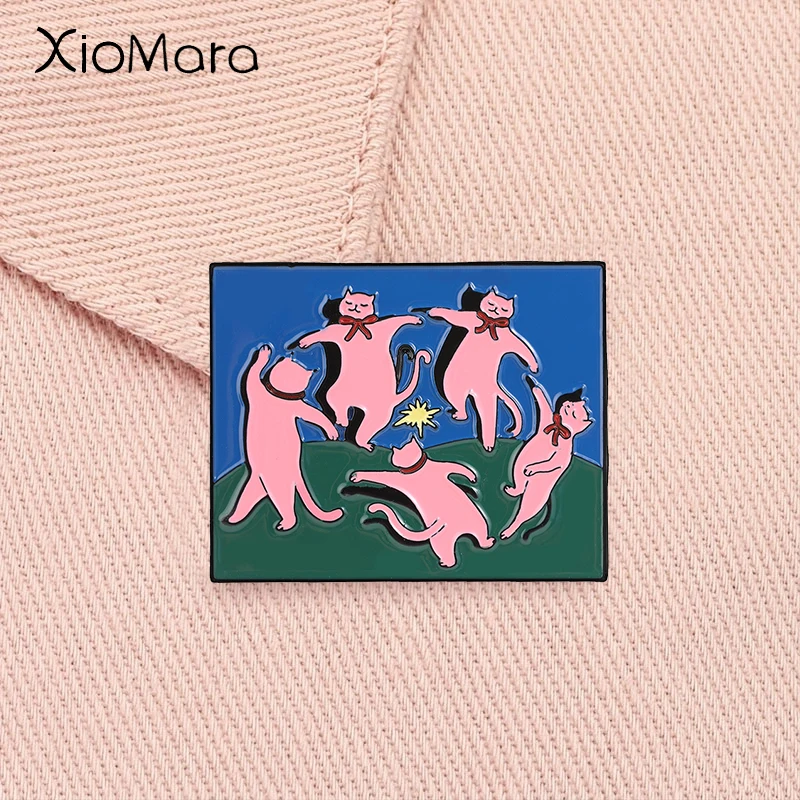 Henri Matisse The Dance Enamel Pin Five Pink Dancing Cat Abstract Art Famous Painting Inspired Brooch Lapel Badge Jewelry Gift