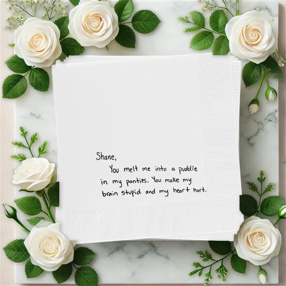 

50pcs Personalized Love Note Paper Napkins, Elegant White Napkins Customized for Special Occasions, Wedding Napkins, Anniversary