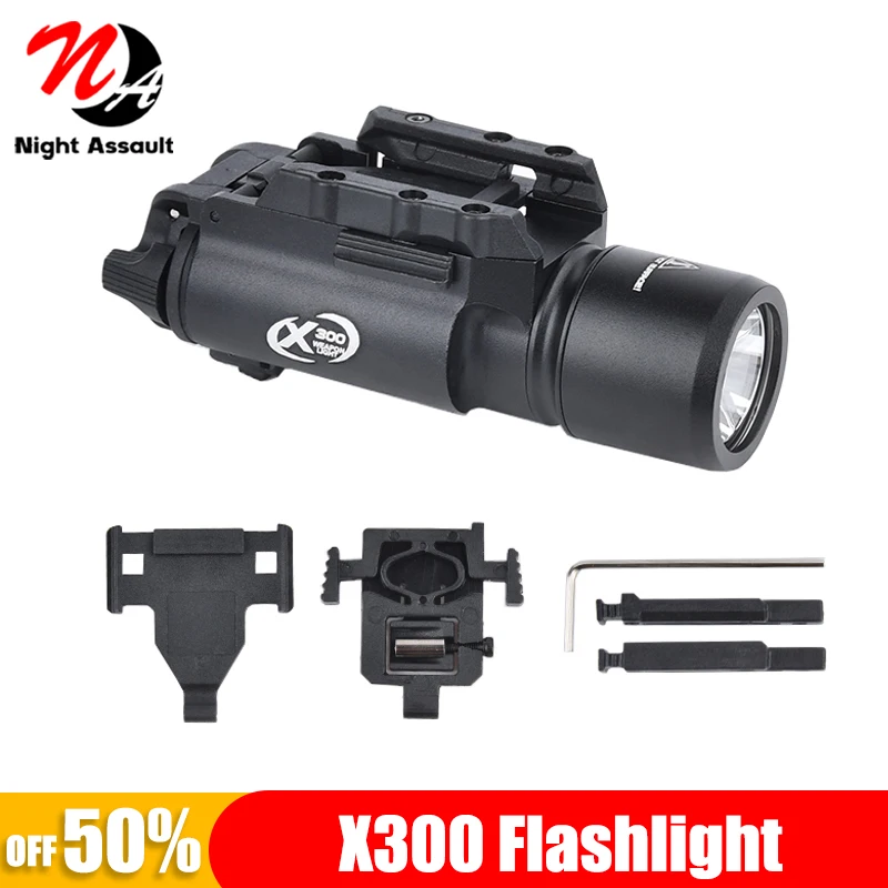 

Tactical Airsoft Surefir X300 Metal Pistol Light Fit 20mm Picatinny Rail Weapon Gun Hunting Scout Lanterna Torch LED Flashlight