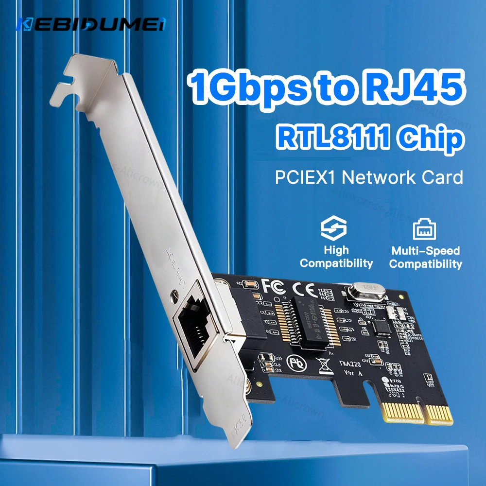 KEBIDUMEI Gigabit Ethernet PCIe Network Card RTL8111 Chip 10 100 1000Mbps RJ45 LAN Adapter for PC Windows 10 11 PCI High Speed