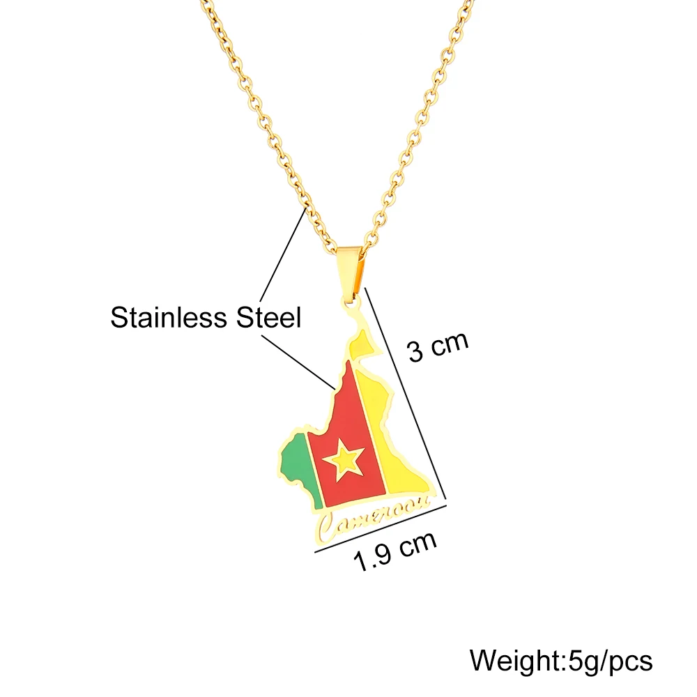 Cameroon Map Flag Pendant Necklace Stainless Steel For Women Girls Gold Silver Color Charm Fashion Cameroun Femal Jewelry Gift