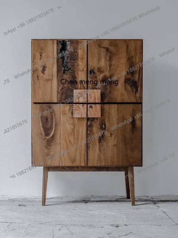 H Black walnut four-door cabinet, door opening, entrance cabinet, dining side, modern solid wood storage, Chinese style