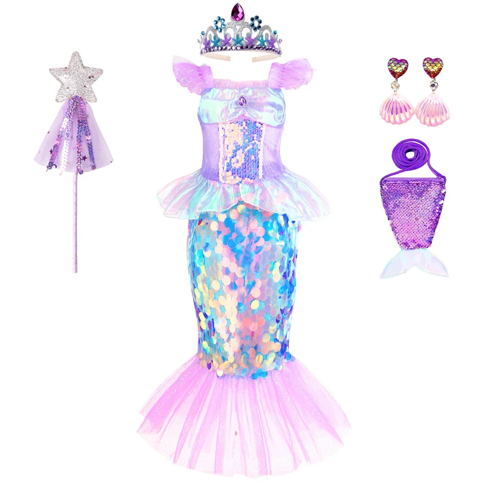 Abito a sirena per ragazza Charm Princess Cosplay paillettes Bling Costume per bambini ragazza pesce bellezza festa di compleanno abbigliamento di