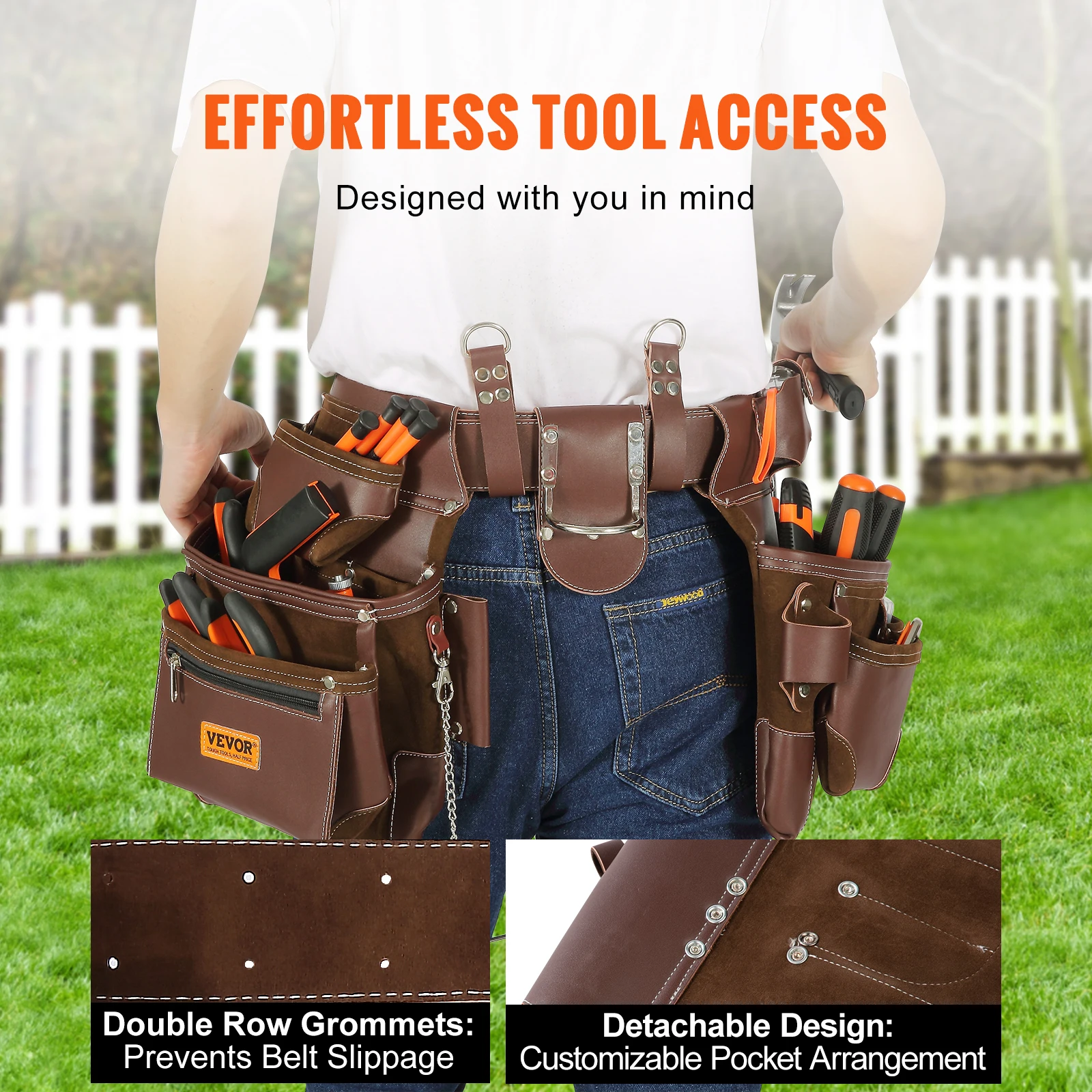 VEVOR 22 Pockets Tool Waist Belt Bag Adjust Detachable PU Tool Pouch Bag for Electrician Carpenter Handyman Woodworker