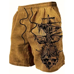 Vintage Sailing Ship Pattern 3D Print Beach Shorts Men Women Oversized Surfing Board Sport Pants Swimsuits Trunks Kids Clothing