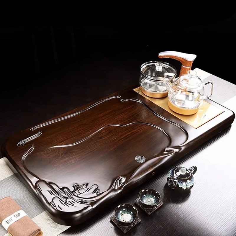 ^Tableware Irregular Tea Tray Wooden Serving Luxury Decorative Accessories Drainage Tea Tray Chinese Bandeja Madera Home Product
