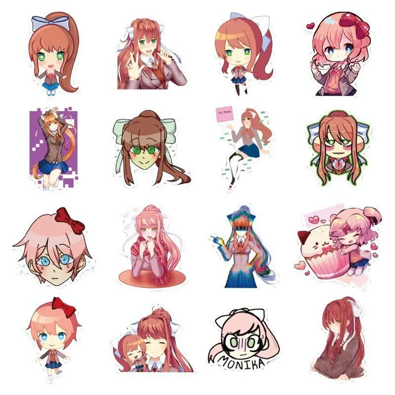 50 Stück Anime Doki Doki Literature Club Cartoon Monika Graffiti Dekor-Aufkleber für Gepäck – Detail 4