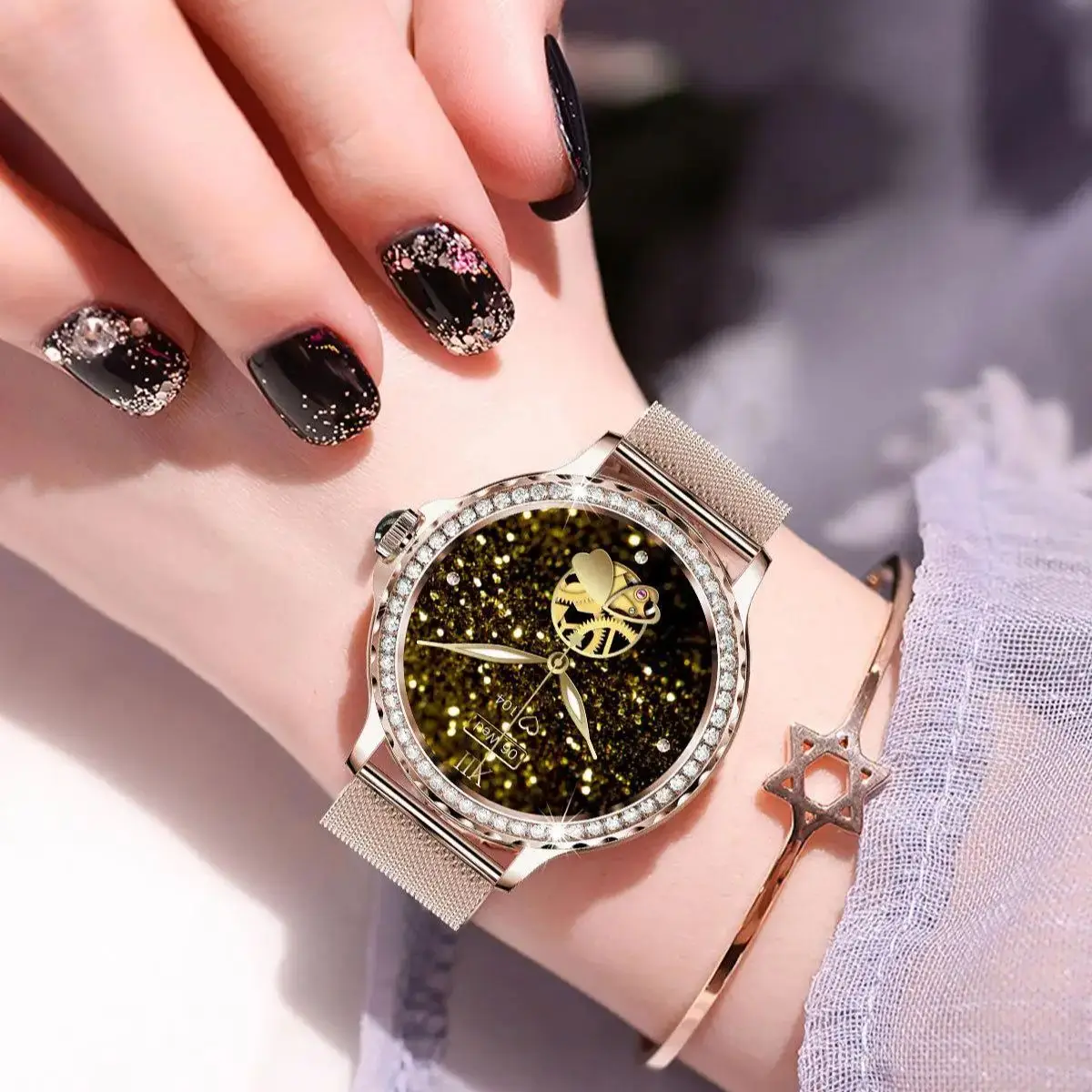 

NX19 Fashion Smart Watch Women Metal Bracelet Bluetooth Calls Menstrual Reminder Heart Rate Blood Pressure Monitor Wristwatch