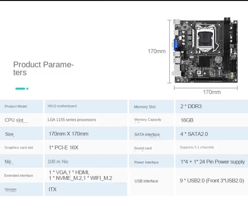 H61S płyta główna komputera desktop home ITX mała płyta DDR3 pamięć LGA 1155CPU