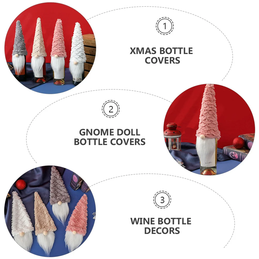 

4Pcs Festive Gnome Bottle Cover Christmas Wine Decor for Party Scene Red Wine Bottle Cover Xmas Decoration Hat