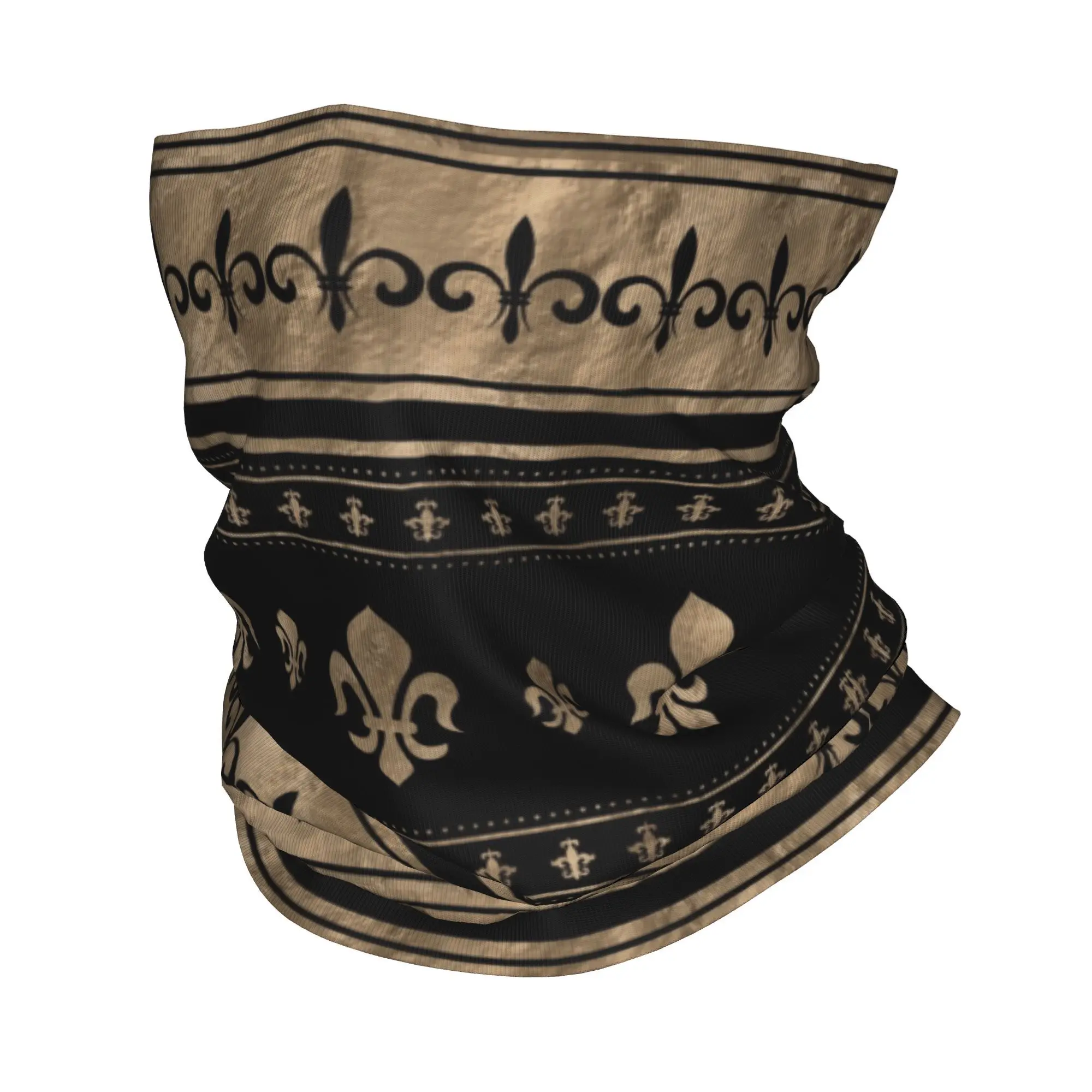 Custom France  Fleur De Lis Luxury Ornament Black And Gold Bandana Neck Gaiter Wrap Scarf Royalty Lily Petals Headband Warmer