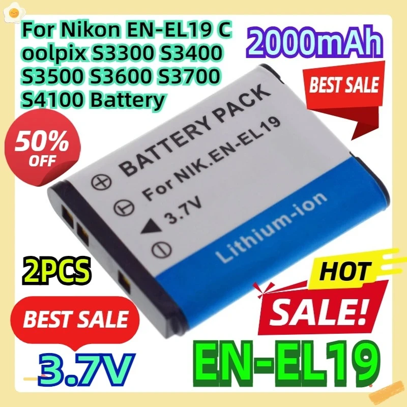 

For Nikon EN-EL19 Coolpix S3300 S3400 S3500 S3600 S3700 S4100 Battery 2pcs