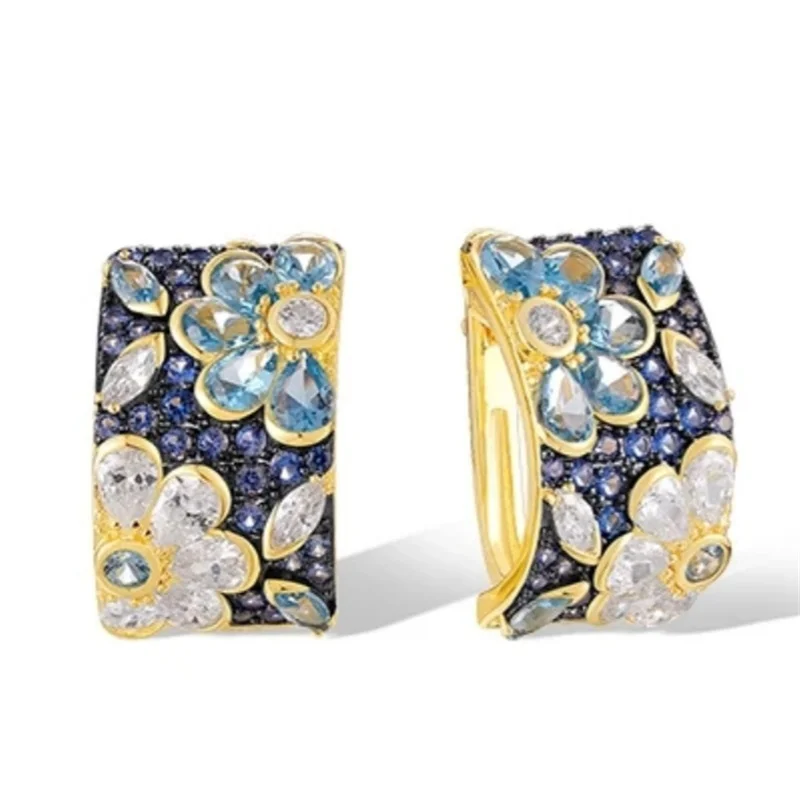 Luxuriöse, wunderschöne synthetische Zirkonia-Ohrringe mit Blumenmuster für Damen, modische, schillernde Schmuck-Accessoires für Bankette und Jubiläen