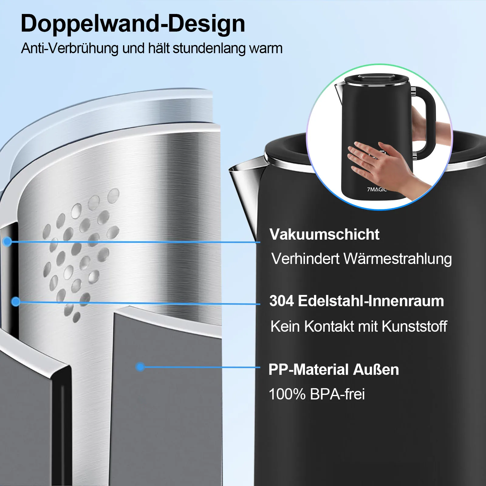 غلاية ستانلس ستيل مع ضبط درجة الحرارة (40 ° ج 100 ° ج) غلاية شاي 1.7 لتر تحافظ على الدفء، شاشة LED مع درجة الحرارة