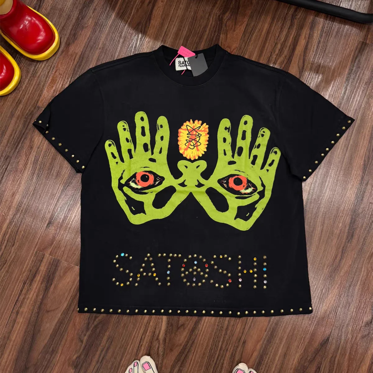 Nice Washed Black Satoshi Nakamoto Positive Energy Rivet T Shirt Men Women Vintage Tee Tops T-Shirt