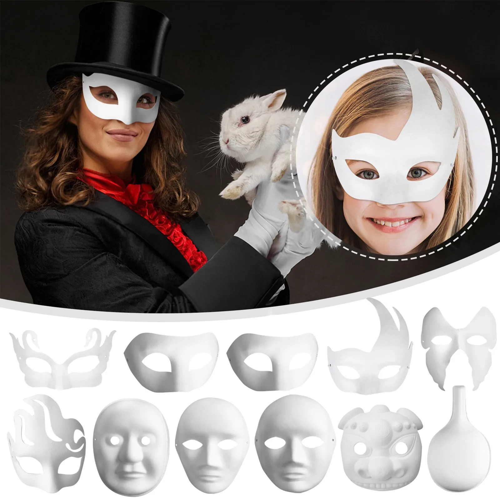 

20 шт., набор белых бумажных масок на Хэллоуин, косплей, кошка, лиса, сделай сам, окрашиваемая полумаска, костюм животного, вечерние украшения, ремесло, реквизит