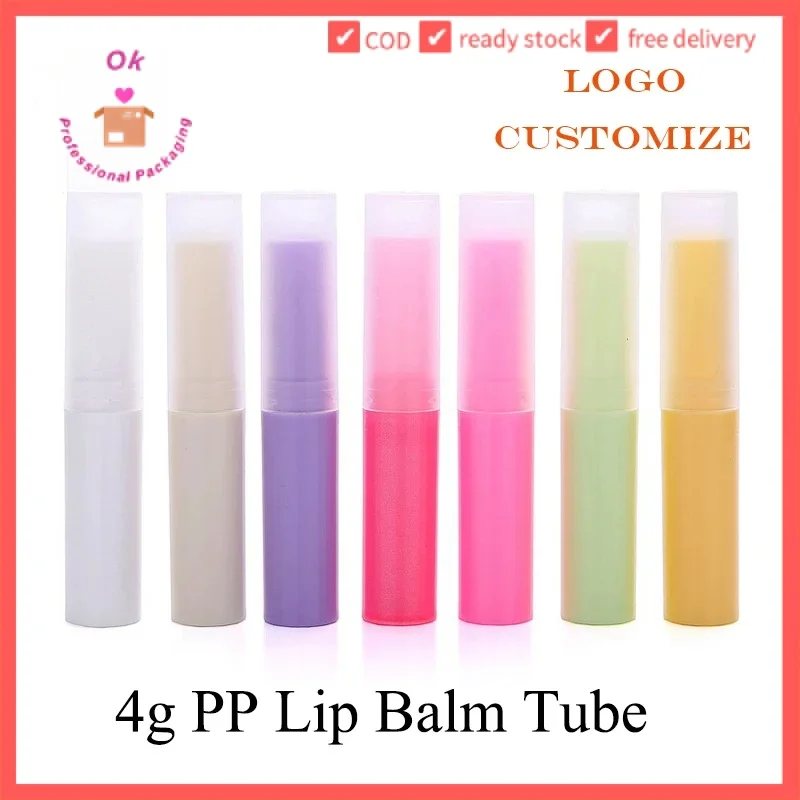 10/20/50/100/200PCs 4G pp lip balm tube empty plastic lipstick tubes cosmetic container DIY gloss packaging zm7201