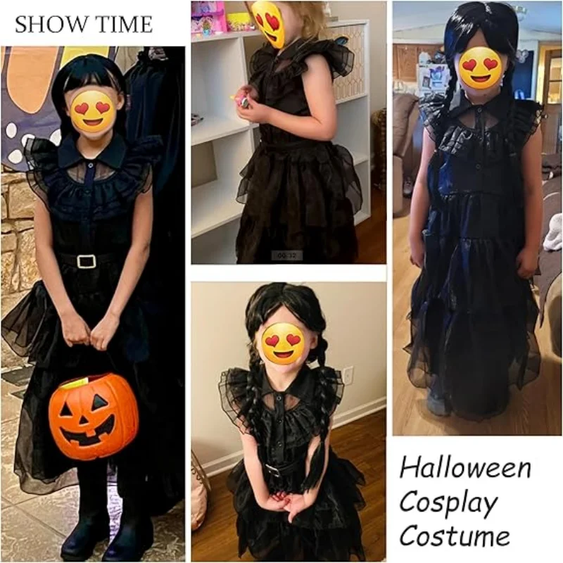 Black Witch Princess Dress for Girls Cosplay Dress Halloween Party Dancing Clothing with Accessories - view 4
