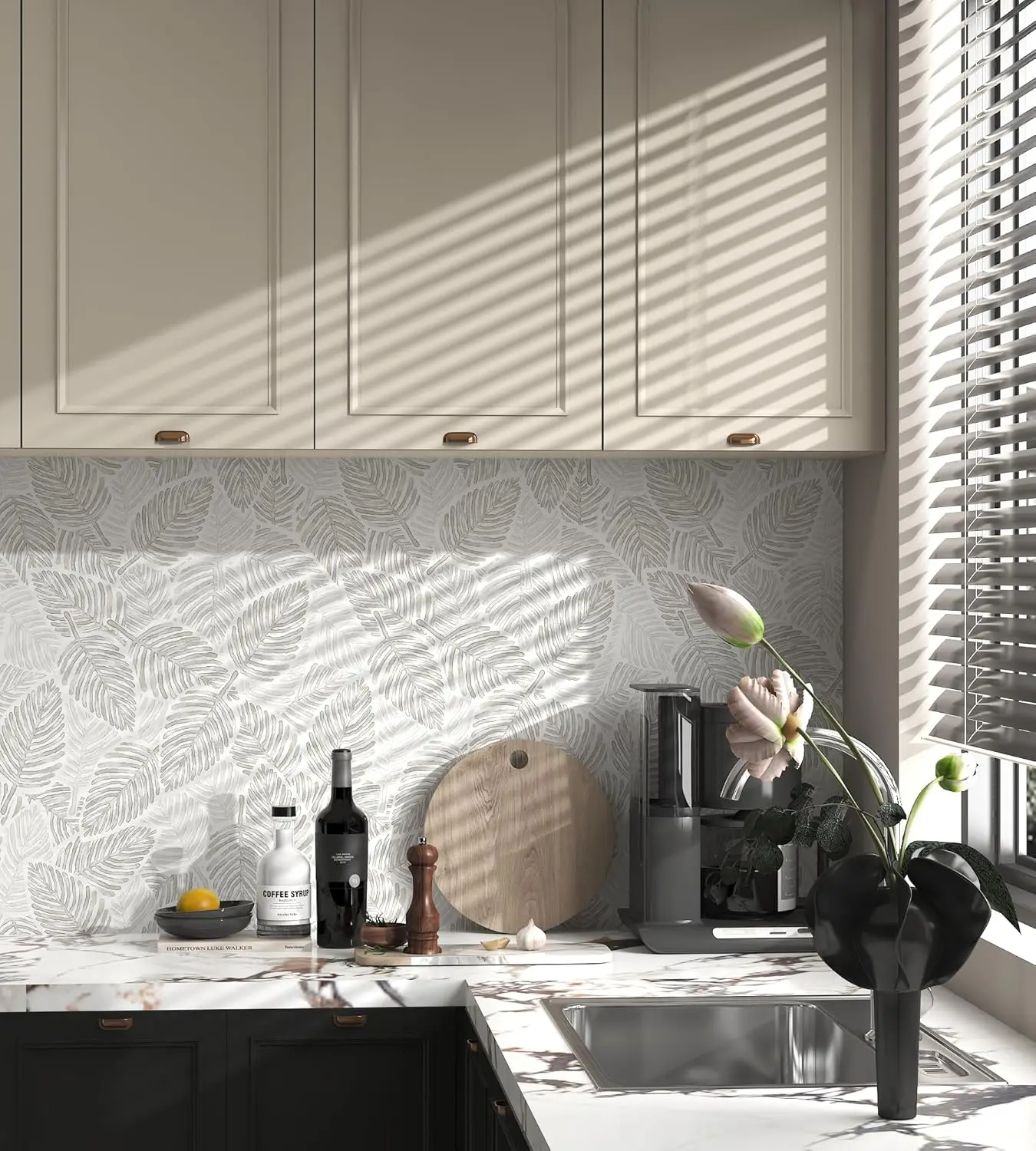 ورق جدران بوهو قابل للتقشير واللصق، ورق حائط مخطط حديث بألوان مائية بيج، ورق حائط ذاتي اللصق، ورق اتصال قابل للإزالة للخزائن #5