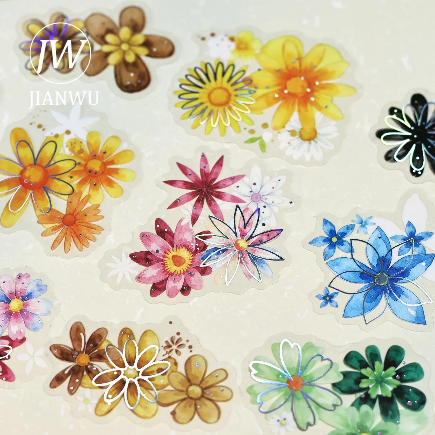 JIANWU Vintage Colorful Flower Landscape Material Collage Scrapbooking PET Sticker Creative DIY Journal Stationery