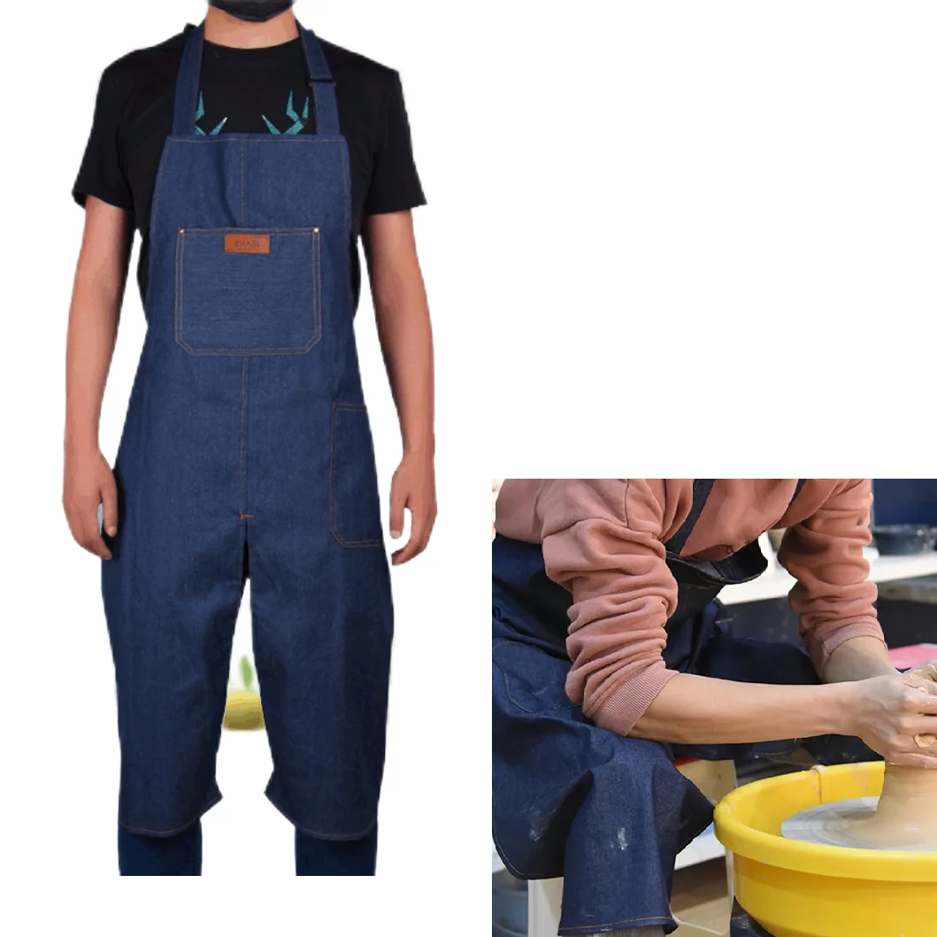 Pottery Art Apron Adult Canvas Painting Apron DIY Ceramic Sculpture Mud-retaining Overalls Anti-oil and Anti-fouling