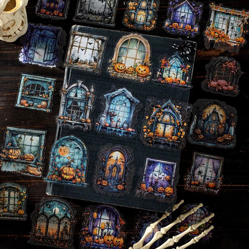 10 Stickers Night Window Shadow Series Journal PET Stickers Gothic Window Base Collage DIY Supplies Kawaii Stickers view 3