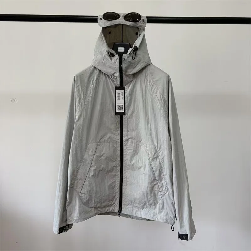 Cp Autumn Winter Zipper Hooded Waterproof Jacket Loose Double Layer Mesh Windbreaker Open Cardigan Style Long Sleeve Cotton Y...