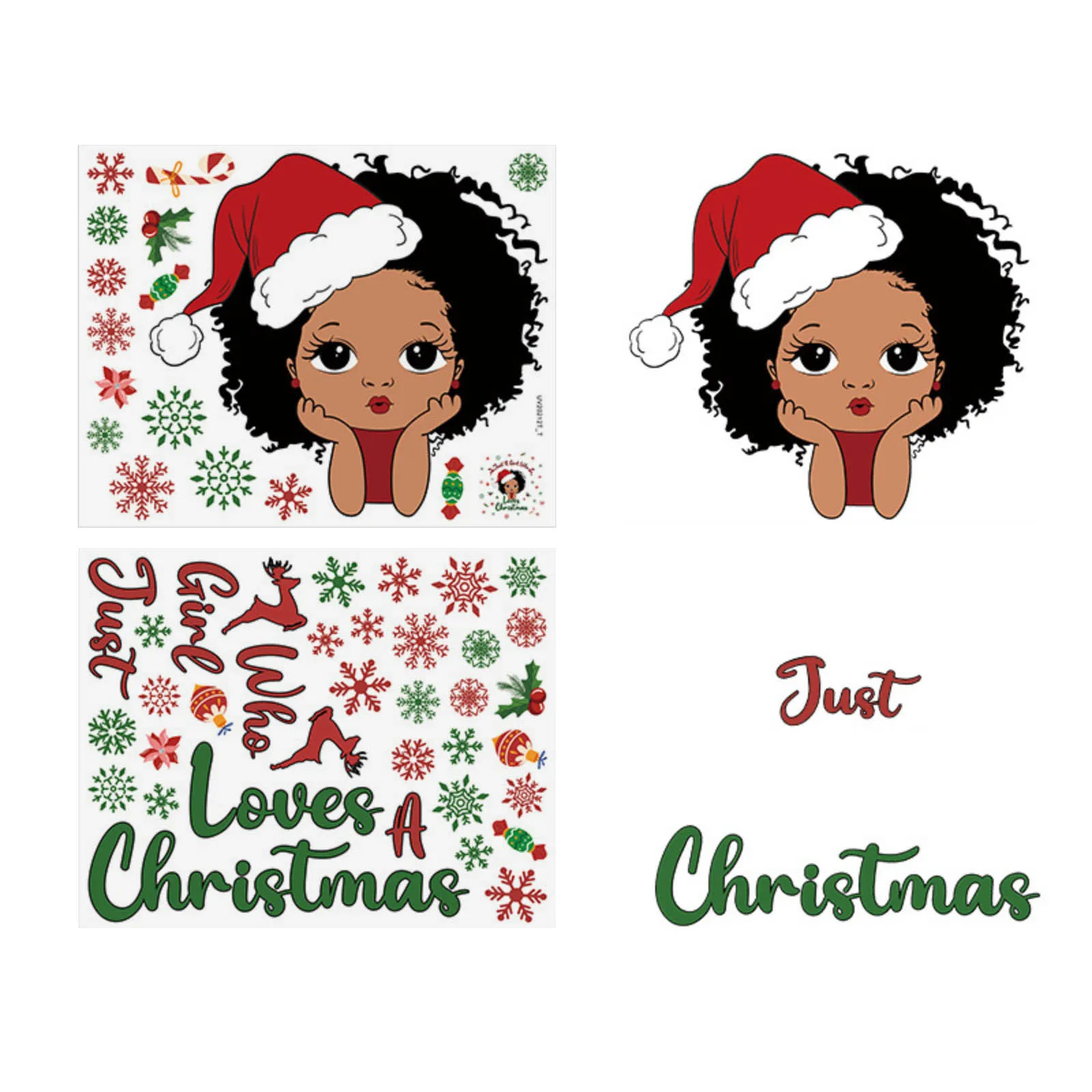 عيد الميلاد نافذة ملصق فتاة بولي كلوريد الفينيل ملصقات ذاتية اللصق جو احتفالي ديكور ندفة الثلج نافذة ملصق