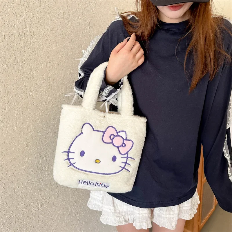 Sanrio Cartoon Cute Hello Kitty Handbag Girl Kulomi Melody Anime Plush Large Capacity Storage Commuter Shopping Bag Shoulder Bag