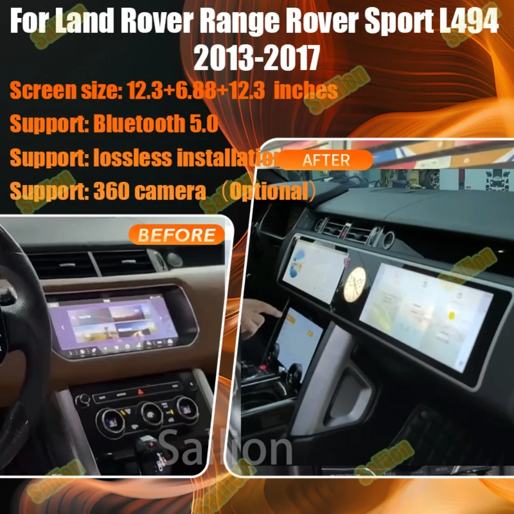 12.3+6.88+12.3” Triple Screen For Land Rover Range Rover Sport L494 2013-2017 Android15 Car Radio Red Multimedia Player Carplay