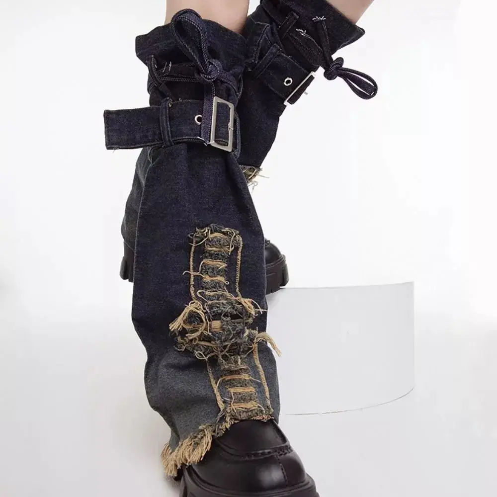 New Bell-bottoms Y2K Denim Leggings Cross Sweet Cool Band Belt Cowboy Leg Warmers Star Autumn Winter Women's Stockings