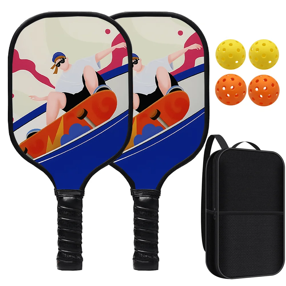

Pickleball Paddles Set 2 Rackets 4 Balls with Bag Fiberglass Face Honeycomb Core Non-Slip Grip Sports Equipment