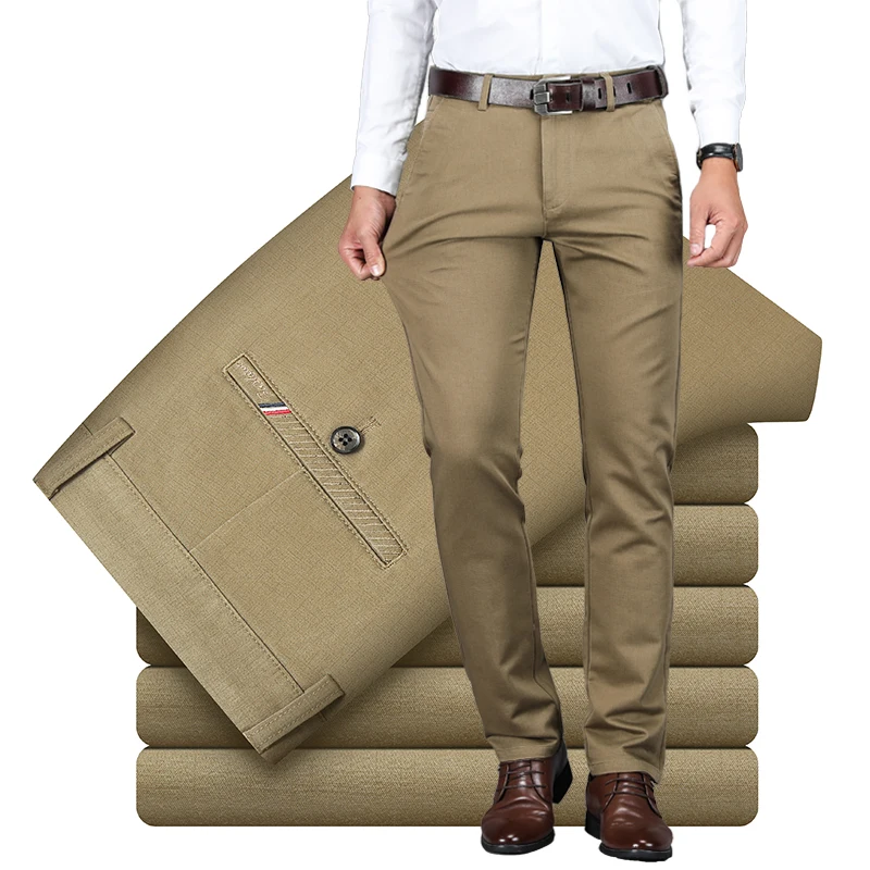 

High Quality 98% Cotton Men's Business Formal Office Trousers Classic Fashion Straight Stretch Casual Pants Solid Color Male
