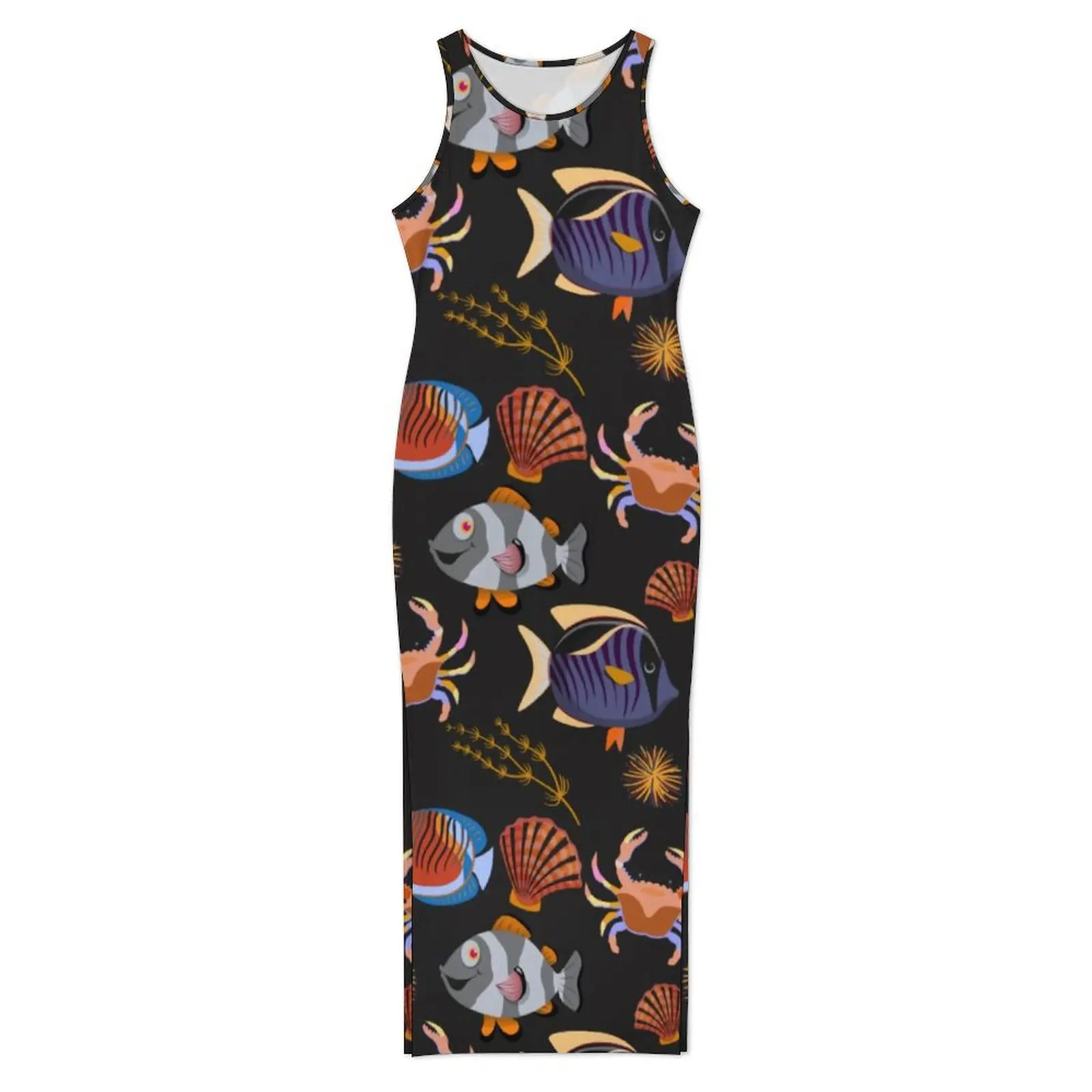 Aquatic Animal Dress Sleeveless Ocean Life Print Kawaii Maxi Dresses Spring Y2K Fashion Graphic Bodycon Dress Big Size 3XL 4XL