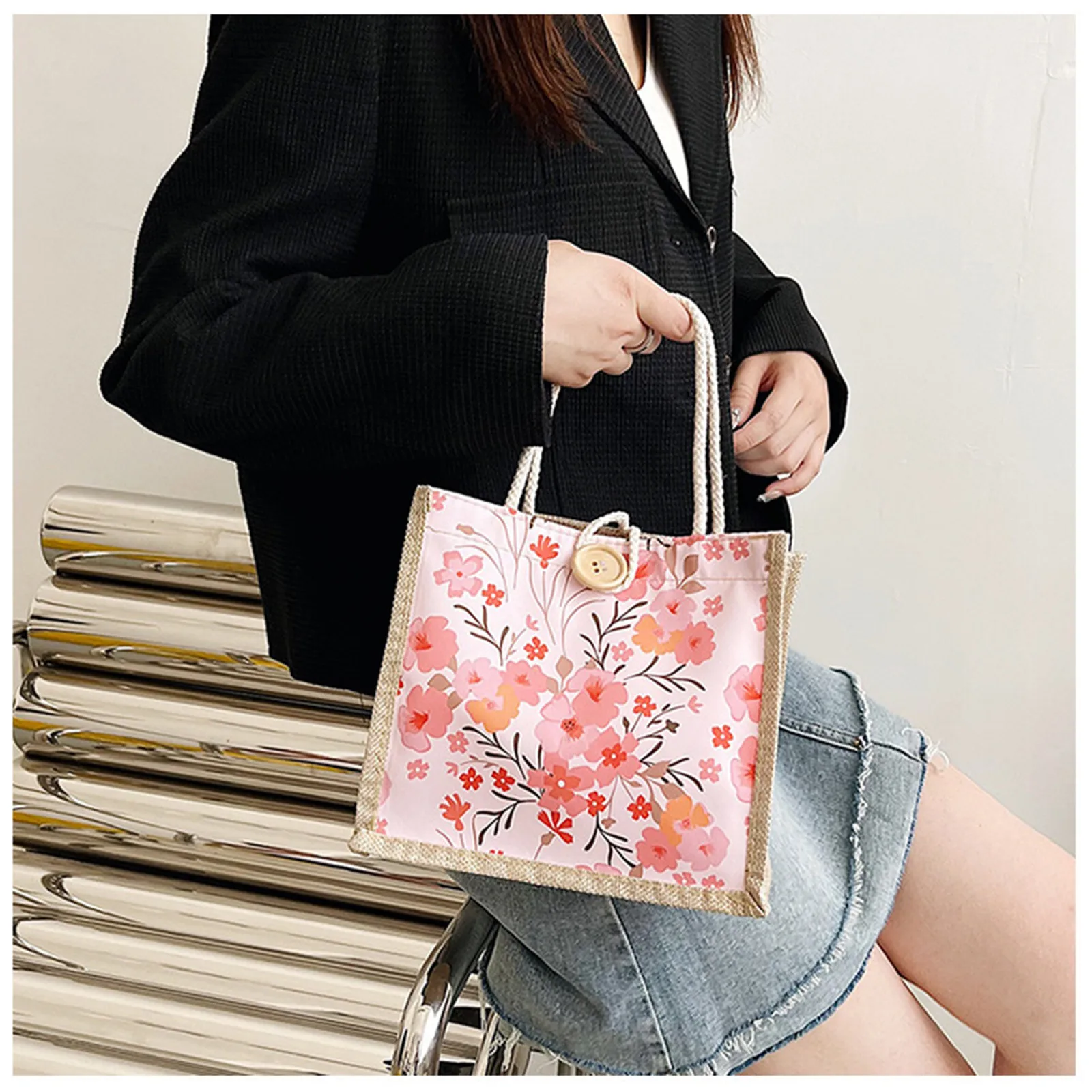 New Floral Canvas Bag Women\'S Bag Small Fresh Shoulder Bag Fashionable Tote Bag Large High Quility Women Shopping Bag