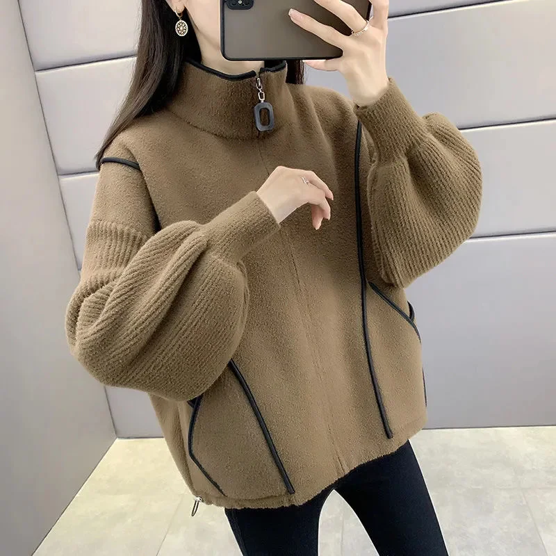 

Women Woolen Coat Autumn Winter Loose And Thick Casual Double-sided Woolen Overcoat Female Large Size Zipper Cardigan Jacket