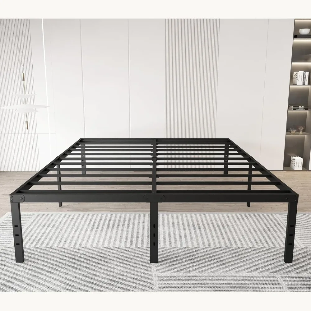 

Queen Bed Frame 18 "High Sturdy Steel Slat Bed Frame Queen Size Base Heavy Duty Platform Bed Under-Bed Storage Space, No Box Spr