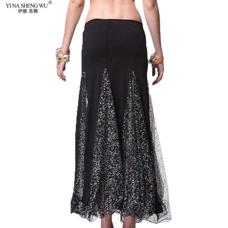 Belly Dance Skirt Sequins Yarn Split Dance Skirt for Women Belly Dance Practice Dance Wear Oriental Belly Dancing Costumes Skirt