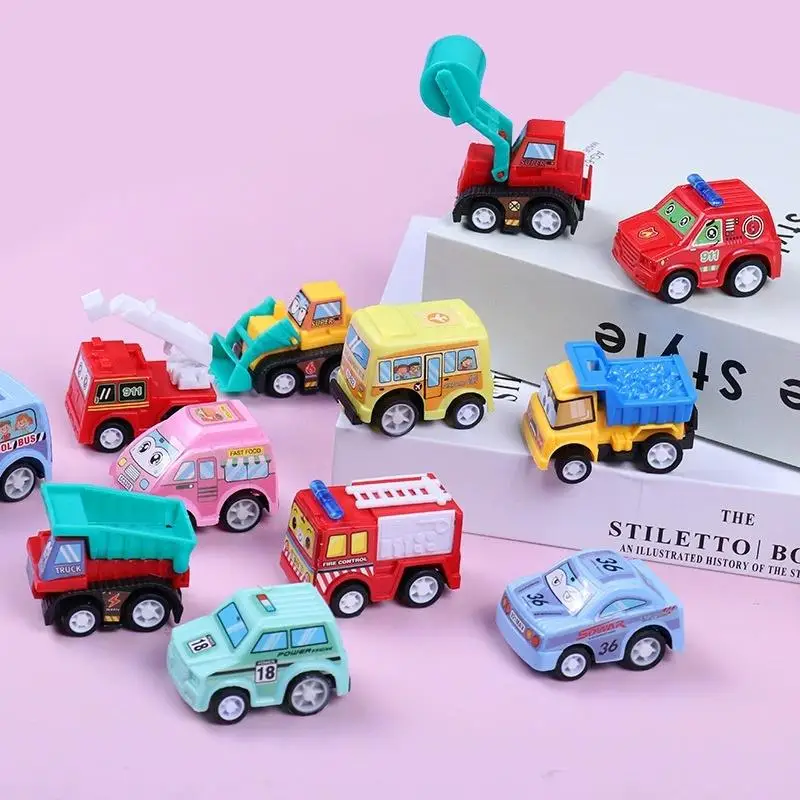 6Pcs Mini Pull Back Diecast Car Toy Set Fire Truck Taxi Vehicle Model For Boys Kids Educational Hand Play Toy Gift Desk Decor