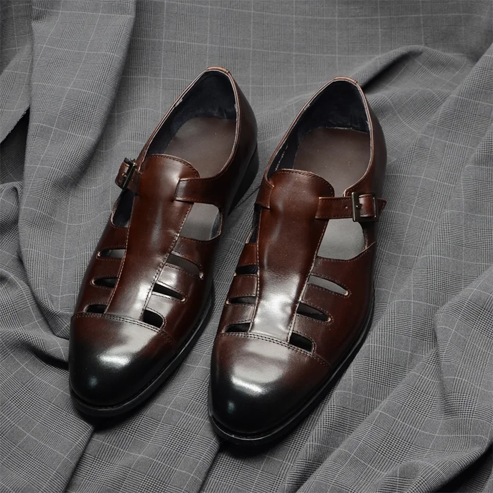 Classic Genuine Leather Mens Summer Dress Sandals Single Buckle Strap Black  Brown Closed Toe Classy Casual Formal Shoes for Men - AliExpress 322