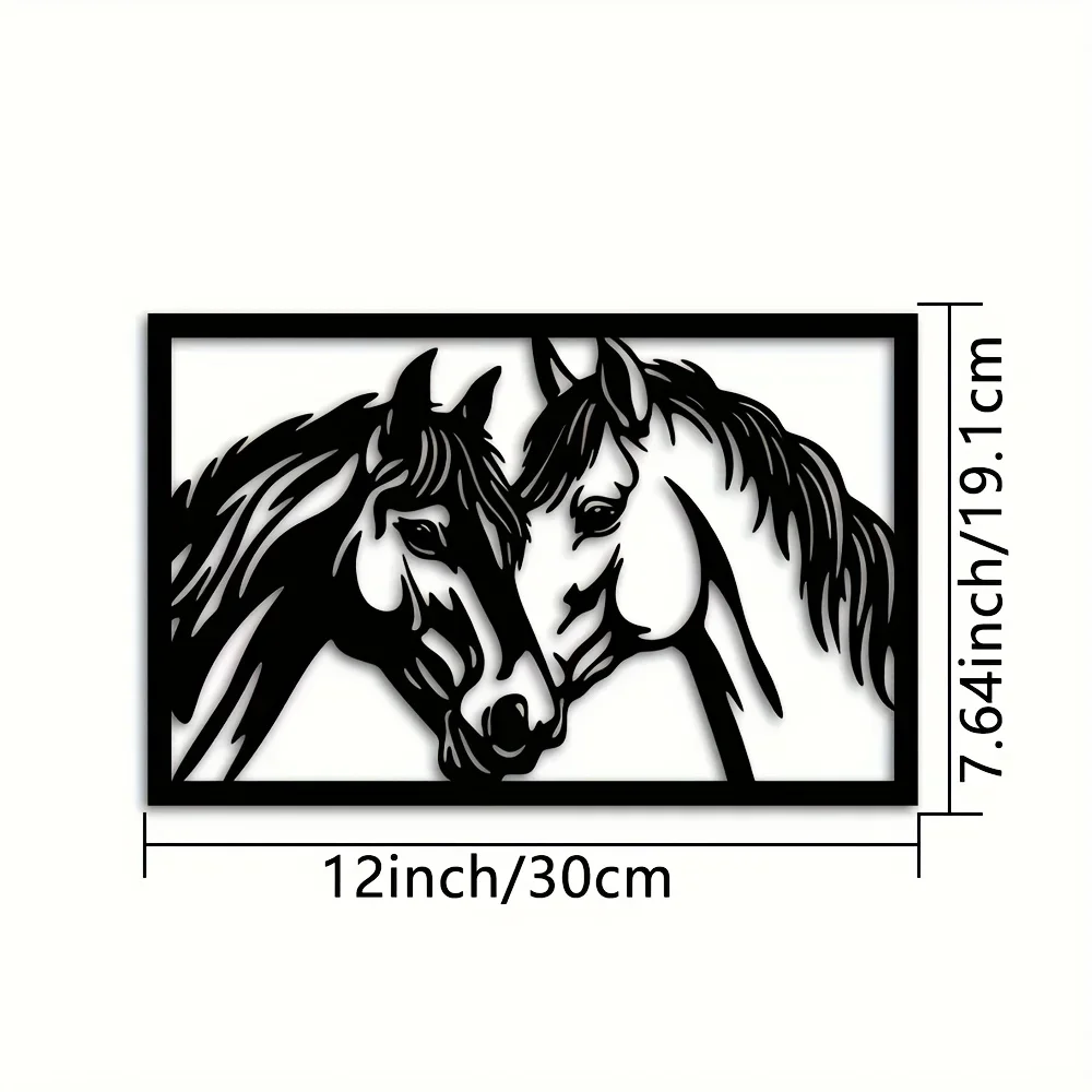 CIFBUY Metal Wall Art Double Horse Head Sculpture, 2D Flat Laser Cut, Powder-Coated Rustproof, Equestrian Decor