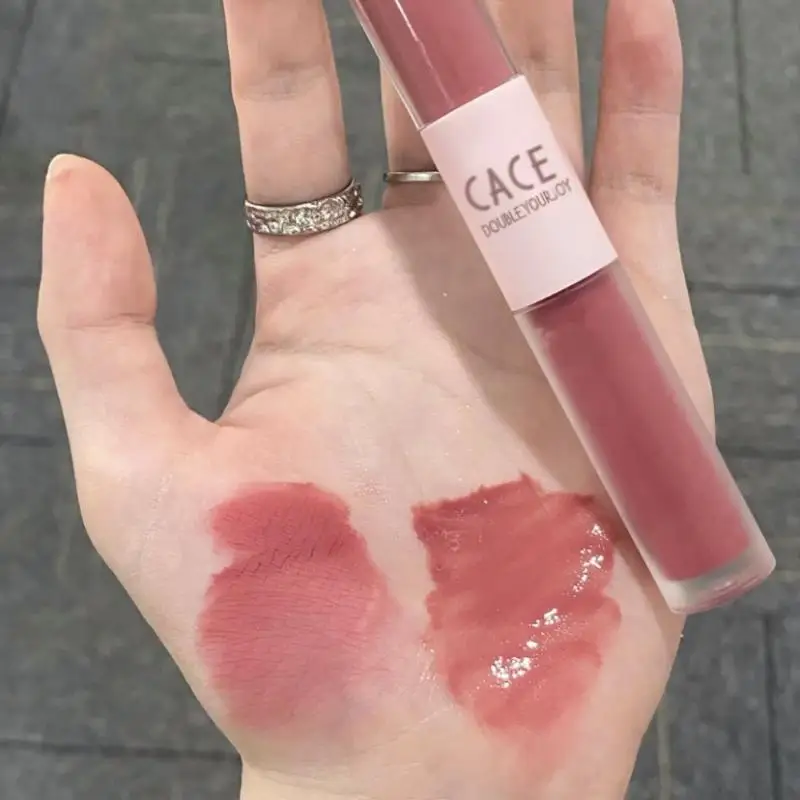 New 1Pc Double End Lip Glaze Full Gloss Mirror And Matte Velvet Long Term Color Moisture Lip Gloss Anti Stain Cosmetic Lip Glaze