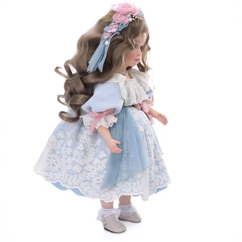 ตุ๊กตาเซรามิก Cloveray ขนาด 18 นิ้ว สไตล์ยุโรปย้อนยุคสุดน่ารัก ตุ๊กตาพอร์ซเลนตกแต่งห้อง งานศิลปะดั้งเดิม ของขวัญพร้อมฐานตั้ง