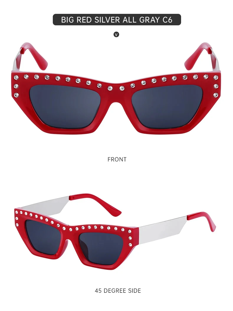 Katzenaugen-Rechteck-Sonnenbrille für Damen 2026 Luxusmarke Punk Kleiner Rahmen Strass-Sonnenbrille für Damen Mode Outdoor-Brillen – Detail 15