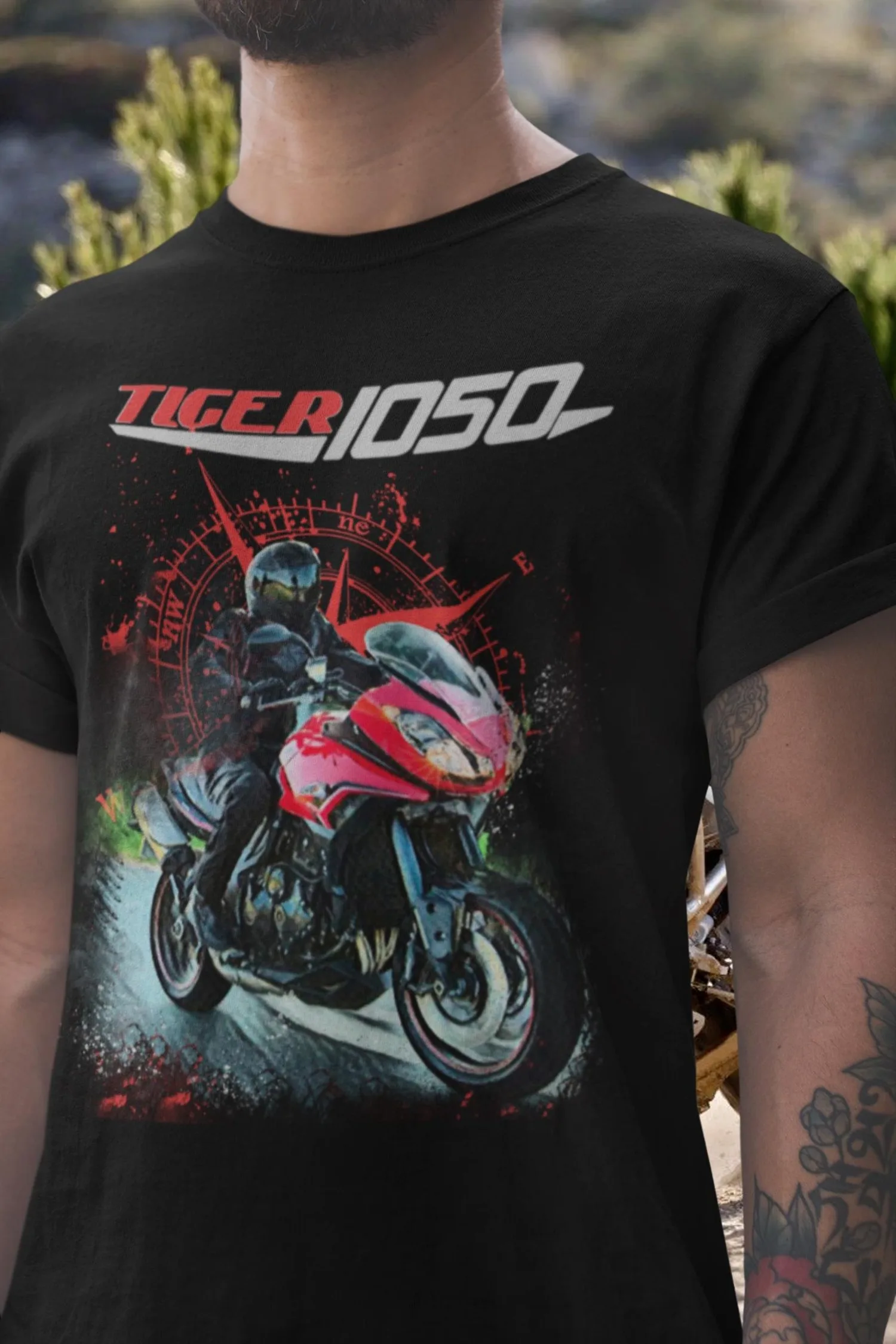 

518@EY T.riumph Tiger 1050 T Shirt The Windrose Voyager Motorcycle Tee Triple Engine Rider Top For T.riumph Fans Road Explorer G