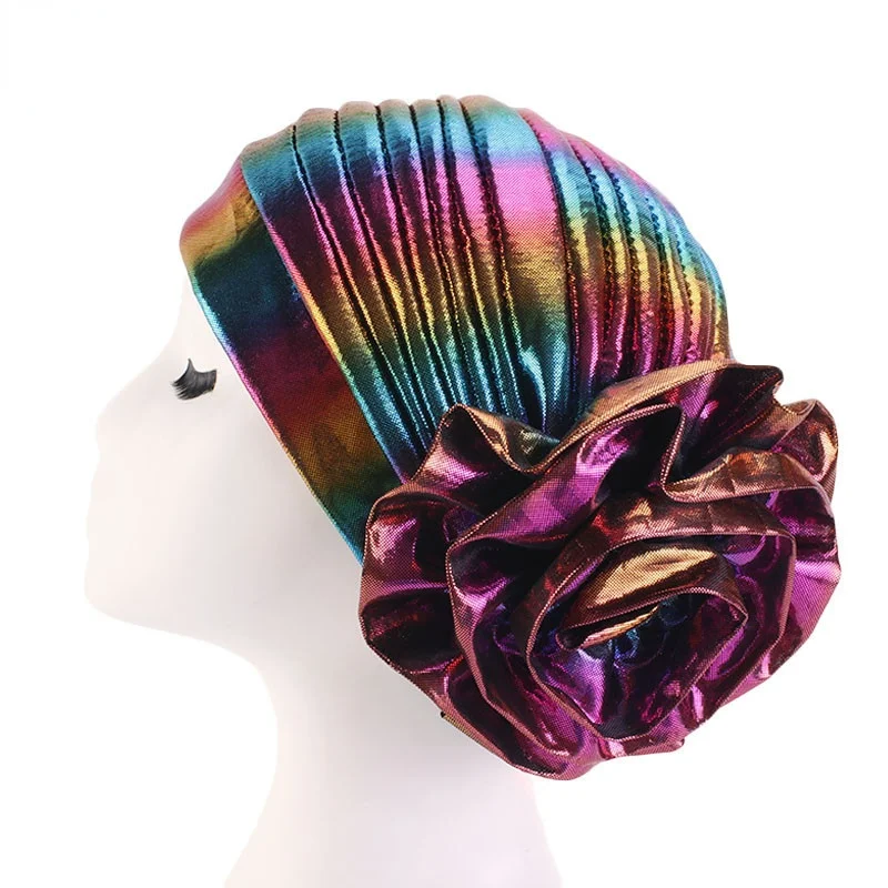 Nowe muzułmańskie duże kwiatowe chusta hidżab islamskie kobiety kapelusze laserowe kwiatowe Headwrap moda etniczna nakrycia głowy Turban panie