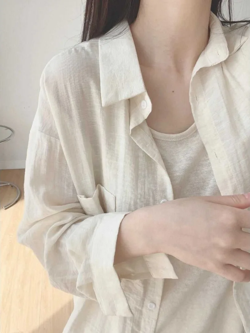 

Summer Thin Women's Shirt Mint Green Sun Protection Fashionable Commute Style Long Sleeve Korean Version Light Luxury Feel