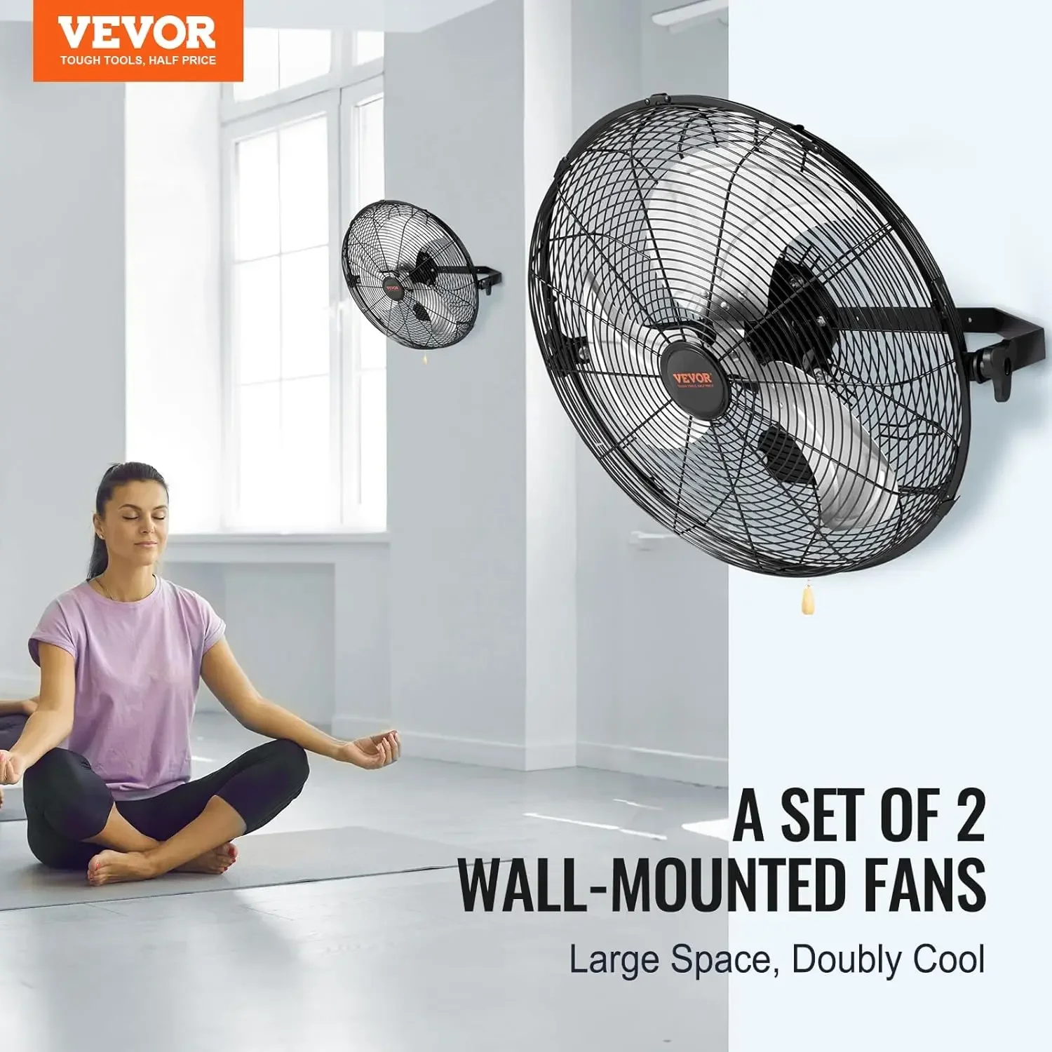 Ventilador de montaje en pared, 2 piezas de 18 pulgadas Ajuste manual de inclinación de 360 grados, alta velocidad máxima de 3 velocidades. Ventilador de pared industrial de 4000 CFM para Ind